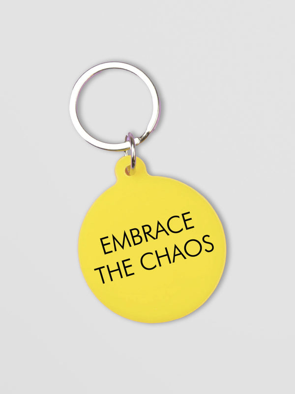 Embrace the Chaos Keytag – Bold Yellow Acrylic with Attitude