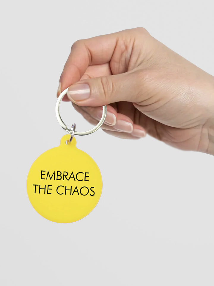 Embrace the Chaos Keytag – Bold Yellow Acrylic with Attitude Additional 3