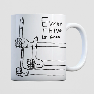 Ceramic Mug with Big Thumb Design. Black and White Quirky Cup