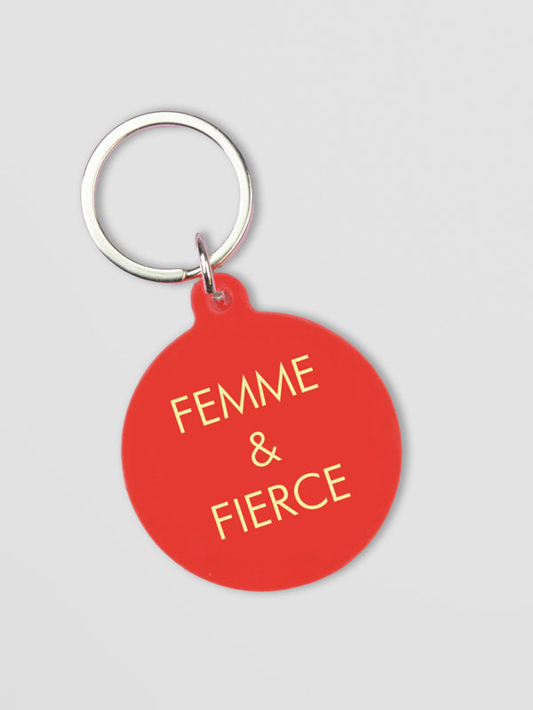 Femme & Fierce Keytag - Bold Red Acrylic with Gold Engraving