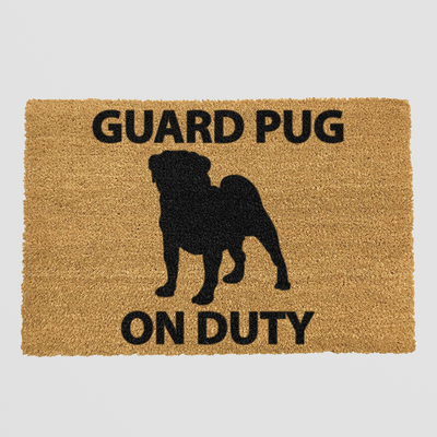 Guard Pug Doormat. Fierce Looks, Friendly Vibes
