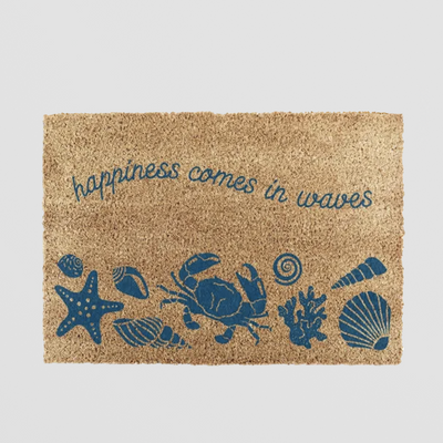 Happiness Comes In Waves Doormat, 60 x 40cm – Beachy Coir Mat for Indoor or Outdoor Use