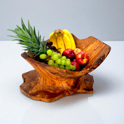 Hand Carved Olive Wood Fruit Basket