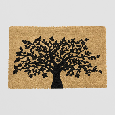 Tree of Life Doormat XL. Natural Coir Mat with Bold Black Print