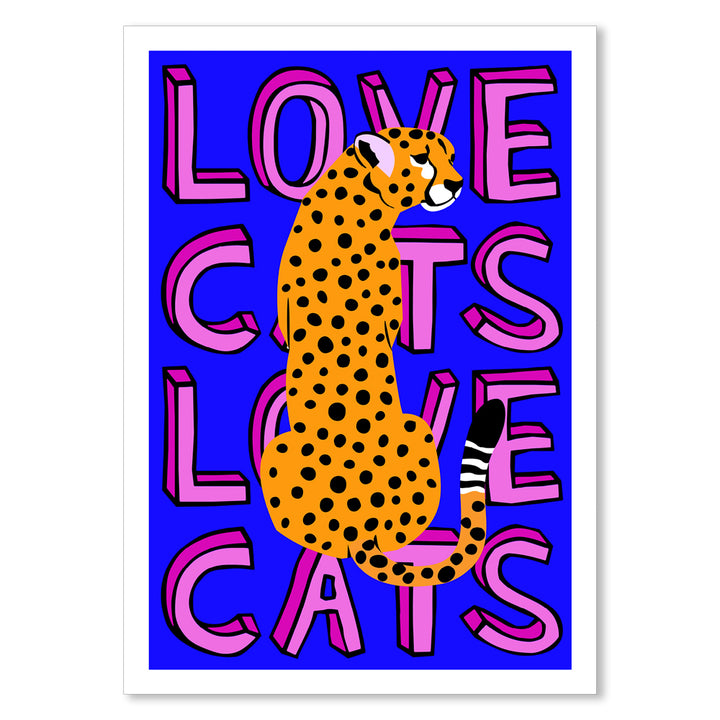 Love Cats Leopard Blue & Pink Art Print Additional 2