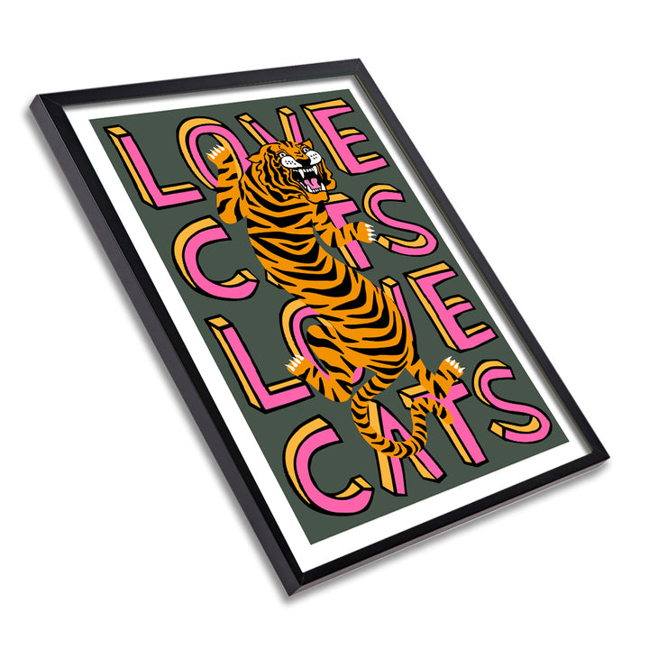 Love Cats Tiger Charcoal & Pink Art Print Additional 3