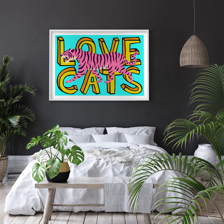 Love Cats Tiger Cyan & Pink Art Print Additional 1