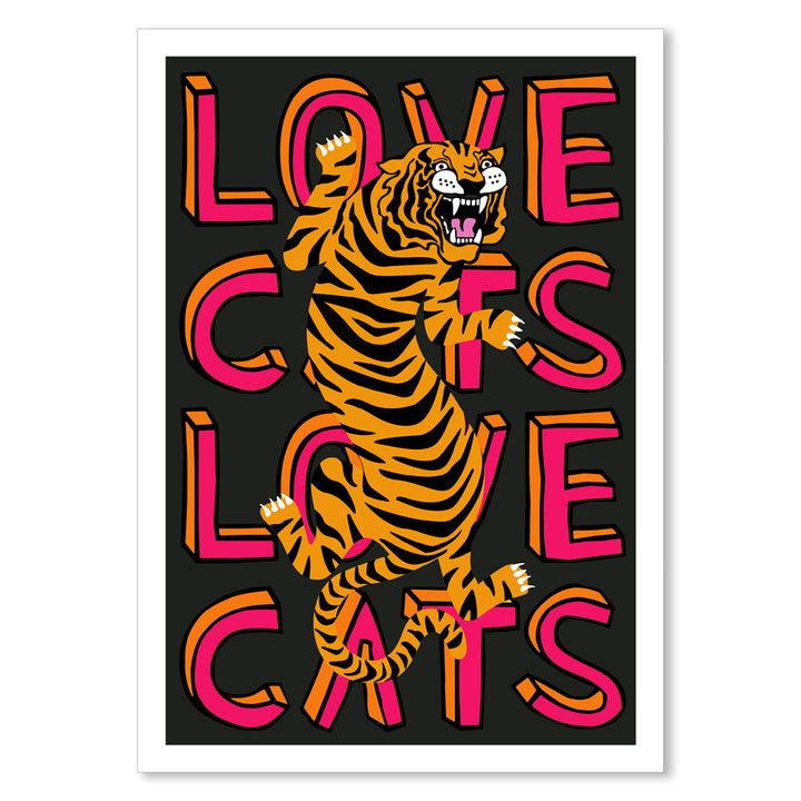 Love Cats Tiger Black & Coral Art Print Additional 2