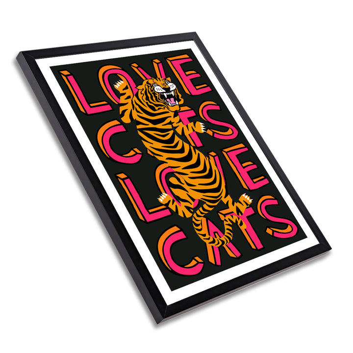 Love Cats Tiger Black & Coral Art Print Additional 3