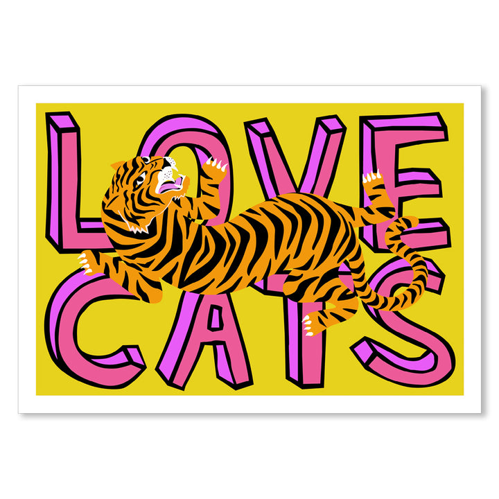 Love Cats Tiger Mustard & Pink Art Print Additional 2