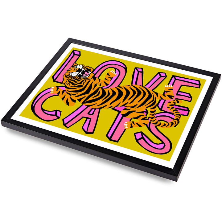 Love Cats Tiger Mustard & Pink Art Print Additional 3