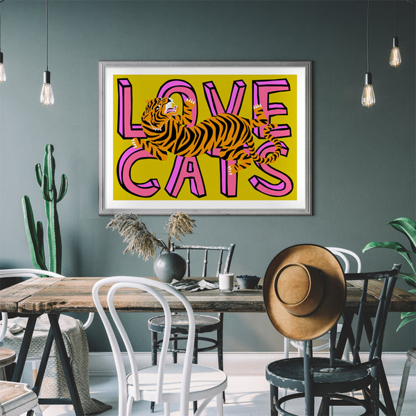 Love Cats Tiger Mustard & Pink Art Print