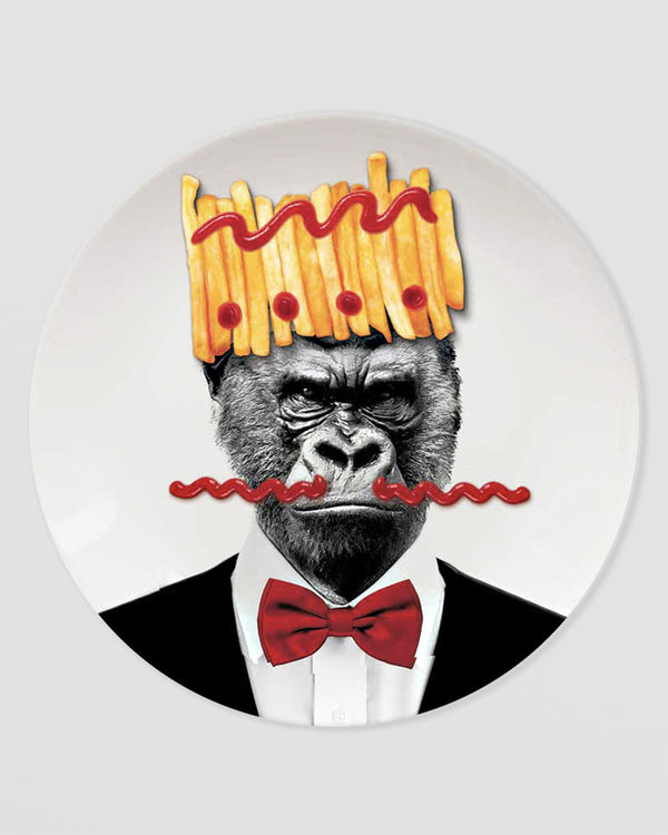 Gorilla Dinner Plate. Ceramic Animal Plate with Tuxedo Design