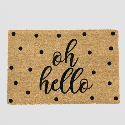 Oh Hello Doormat - Friendly Coir Mat for Indoor or Outdoor Use