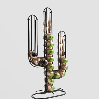 Coffee Pod Holder Cactus - Black Metal Storage for 48 Capsules
