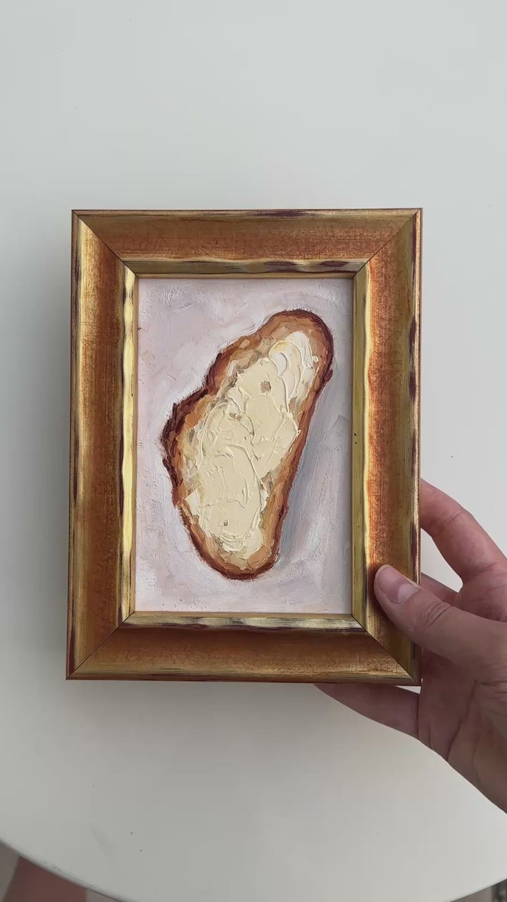Original Oil Painting - Bread and Butter Still Life in Miniature Additional 2