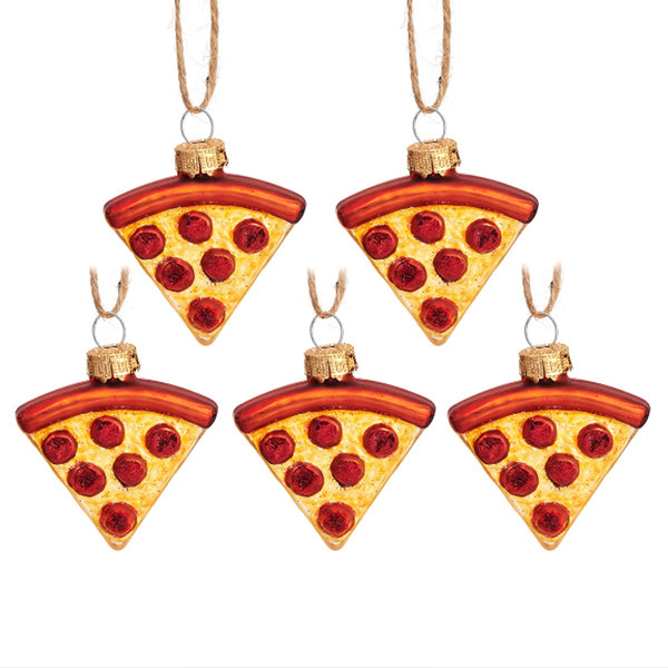 Pepperoni Pizza Slices Baubles - Set of 5