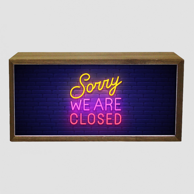 Neon Light Box - Sorry We Are Closed Sign with Retro Glow