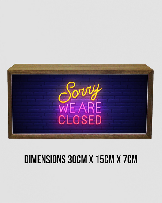 Sorry We Are Closed Neon Light Box Sign – Red Candy