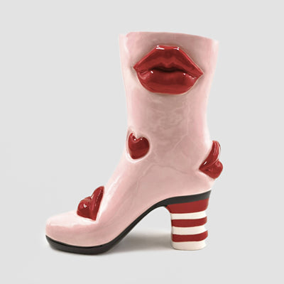 Ceramic Vase - Medium Heeled Boot with Hearts and Lips