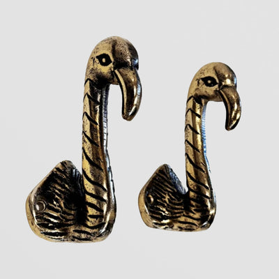 Antique Gold Flamingo Coat Hooks Set. Quirky Wall Storage with Flair