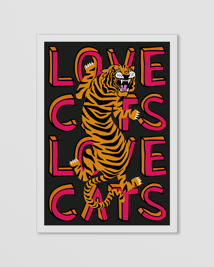 Love Cats Tiger Black & Coral Art Print Additional 1