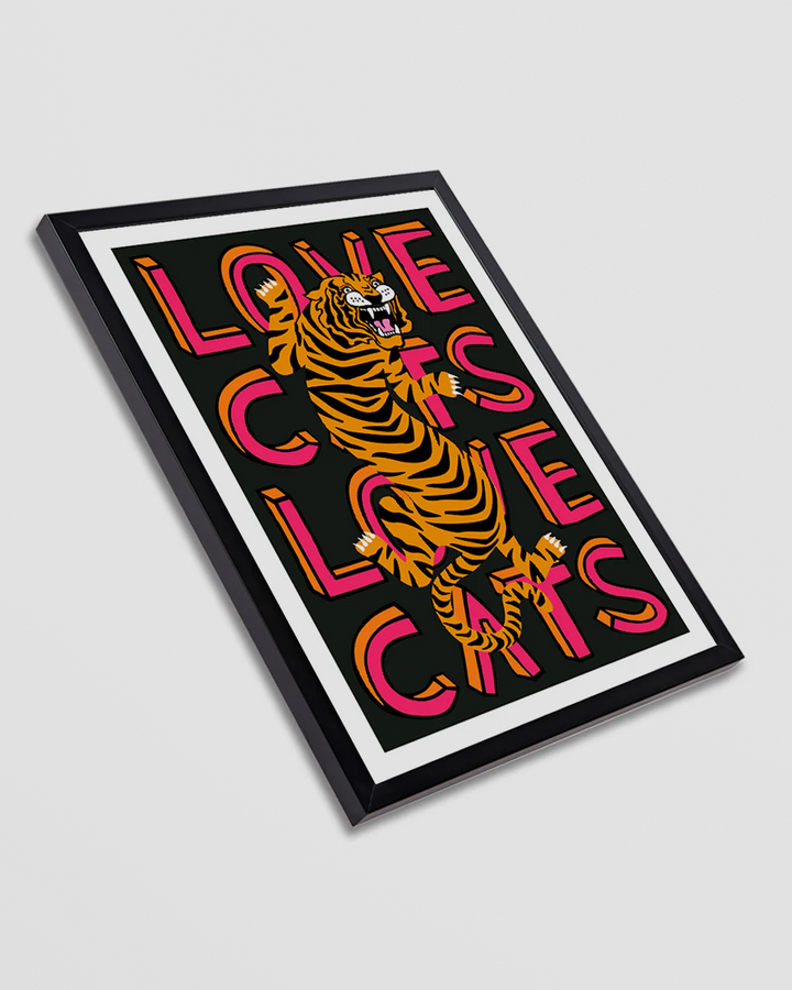 Love Cats Tiger Black & Coral Art Print Additional 2