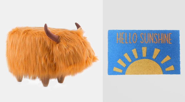The Welcome Home Moo-d Bundle – Cow Footstool & Cheeky Doormat