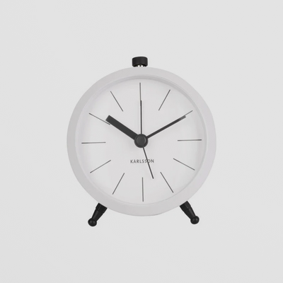White Button Alarm Clock. Silent Sweep, Retro Style