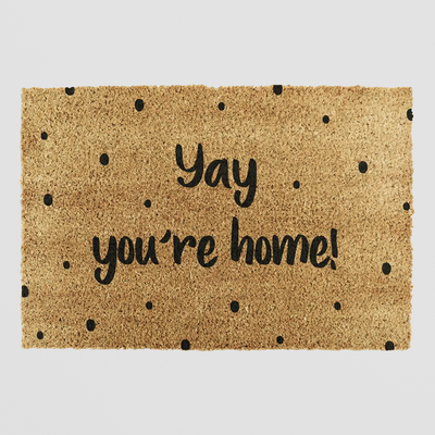Yay You're Home Doormat - Spotty Welcome Mat for Happy Returns