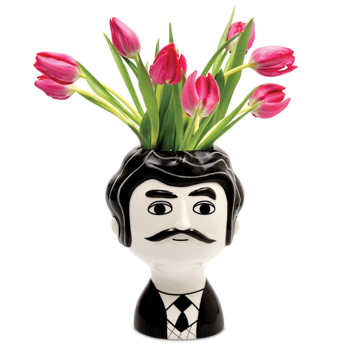 Carlos Ceramic Vase - Handcrafted Black and White Character Vase Additional 3