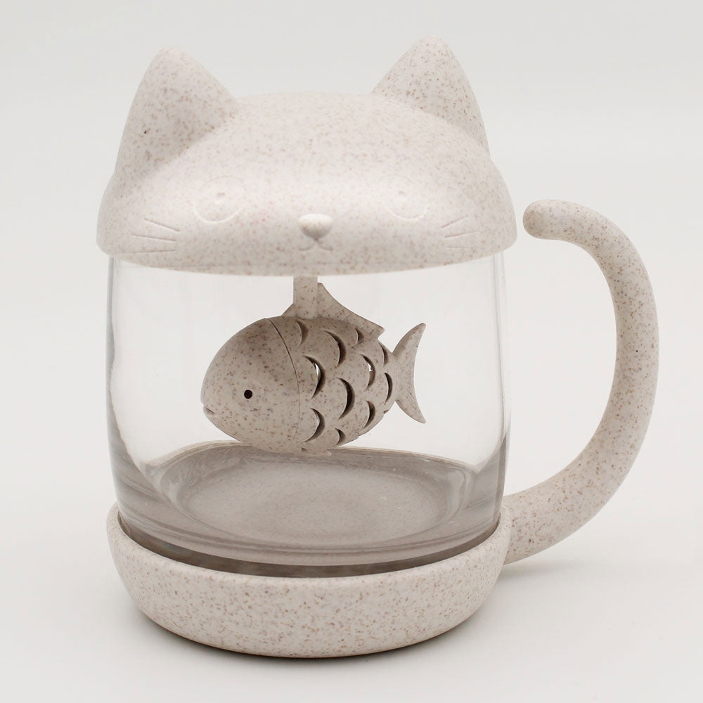 Cat Tea Diffuser Cat Tea Infuser Cup with Fish Strainer – Red Candy