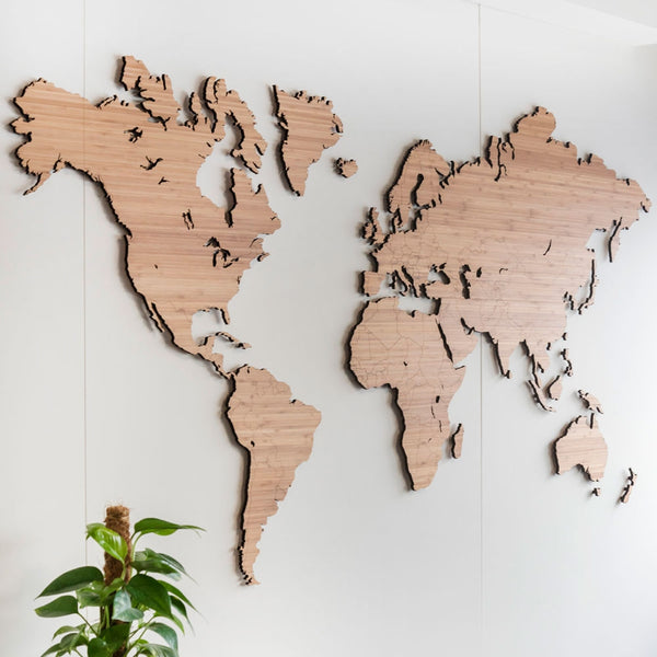 Wooden World Map Wall Art - Bamboo