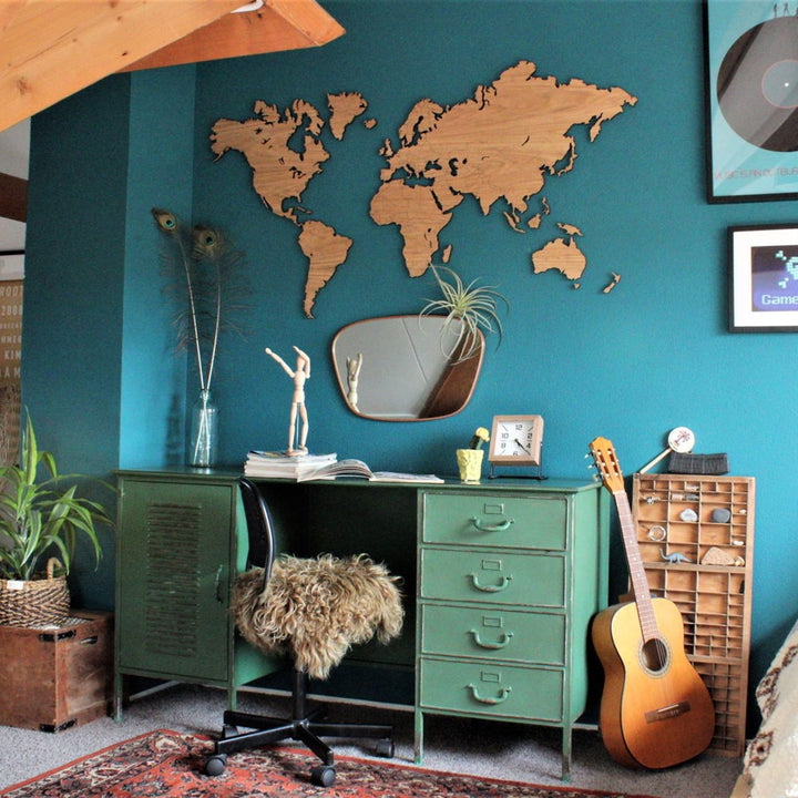 Wooden World Map Wall Art - Oak Additional 4