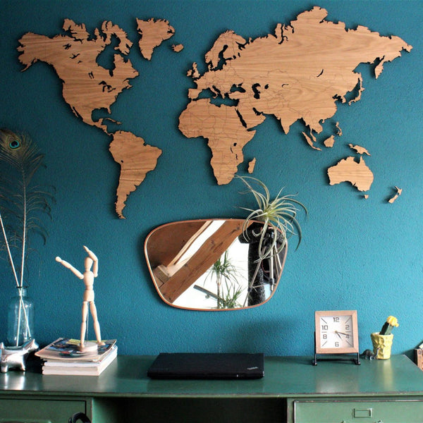 Wooden World Map Wall Art - Oak