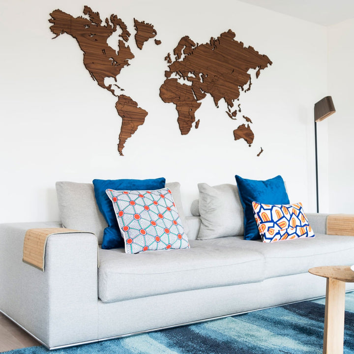 Wooden World Map Wall Art - Walnut