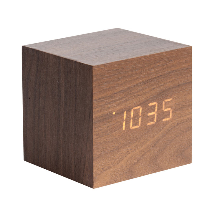 Karlsson Cube LED Clock - Dark Wood