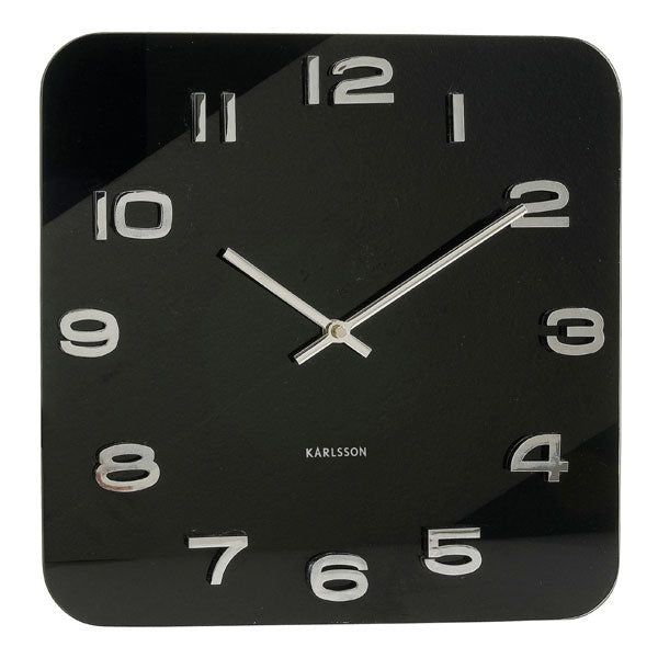 Karlsson Vintage Square Glass Clock - Black [D]