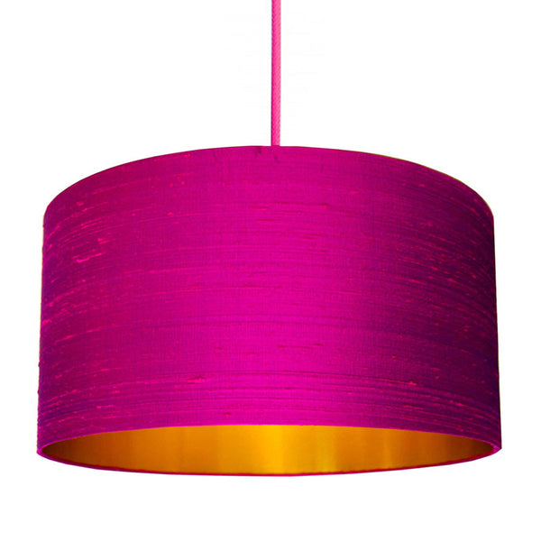 Indian Silk Lampshade - Hot Pink & Brushed Copper 