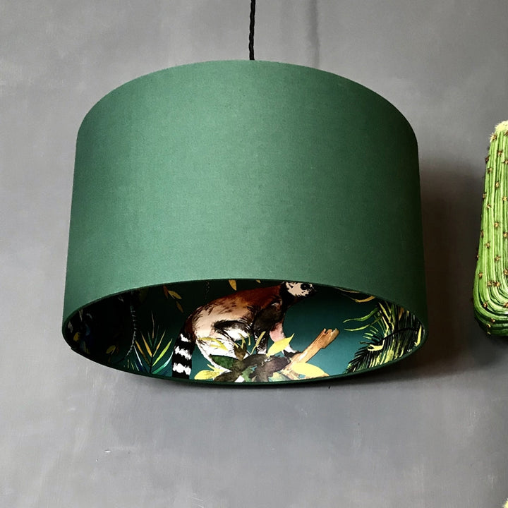 Silhouette Cotton Lampshade - Teal Lemur in Hunter Green
