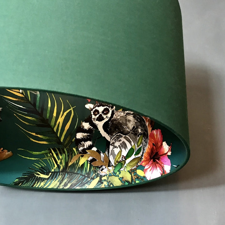 Silhouette Cotton Lampshade - Teal Lemur in Hunter Green Additional 2