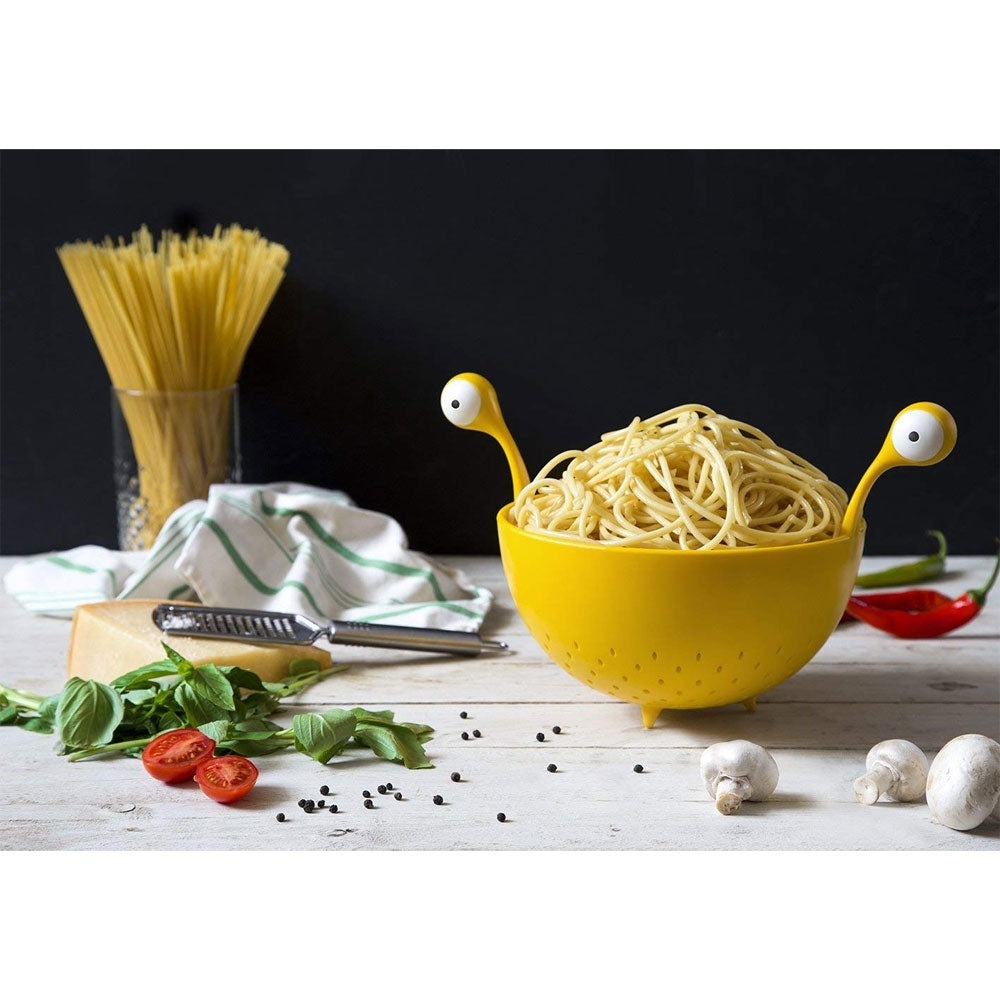 Spaghetti Monster Drainer | Yellow Colander | Red Candy