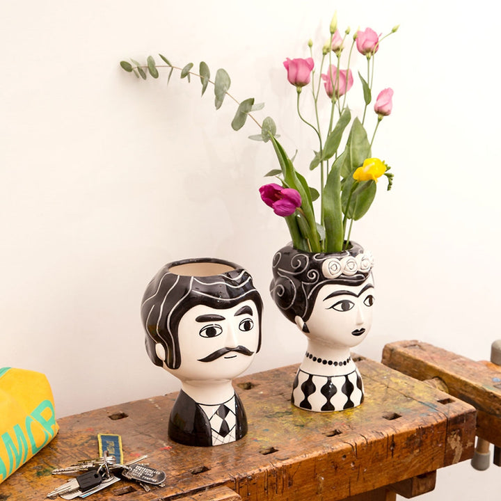 Carlos Ceramic Vase - Handcrafted Black and White Character Vase Additional 2