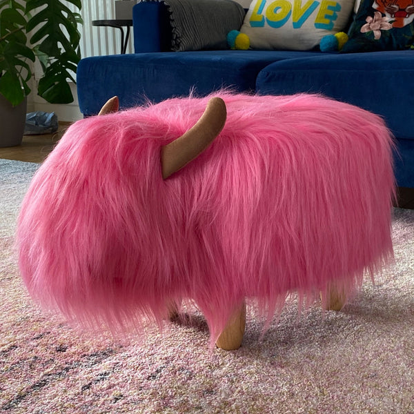 Pink the Pink Highland Cow Footstool