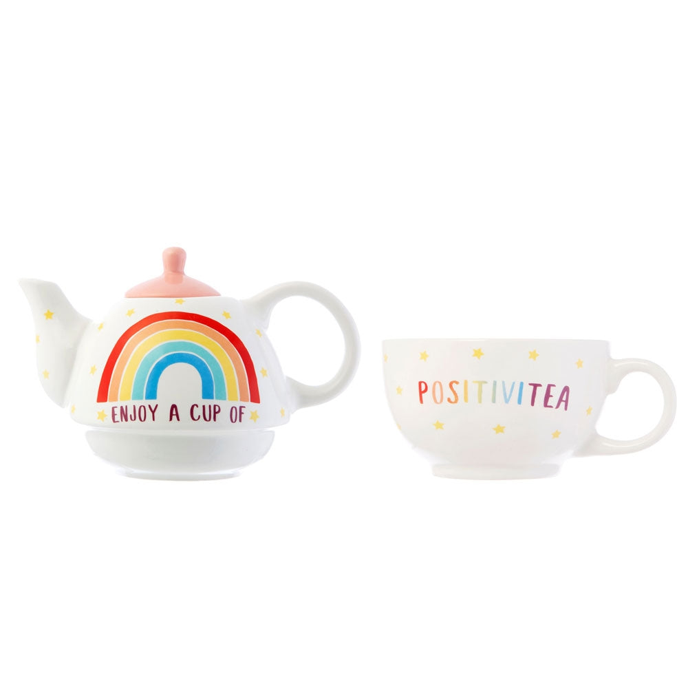Raingoz Tea Rainbow Tea For One Set – Porcelain Teapot & Cup – Red Candy