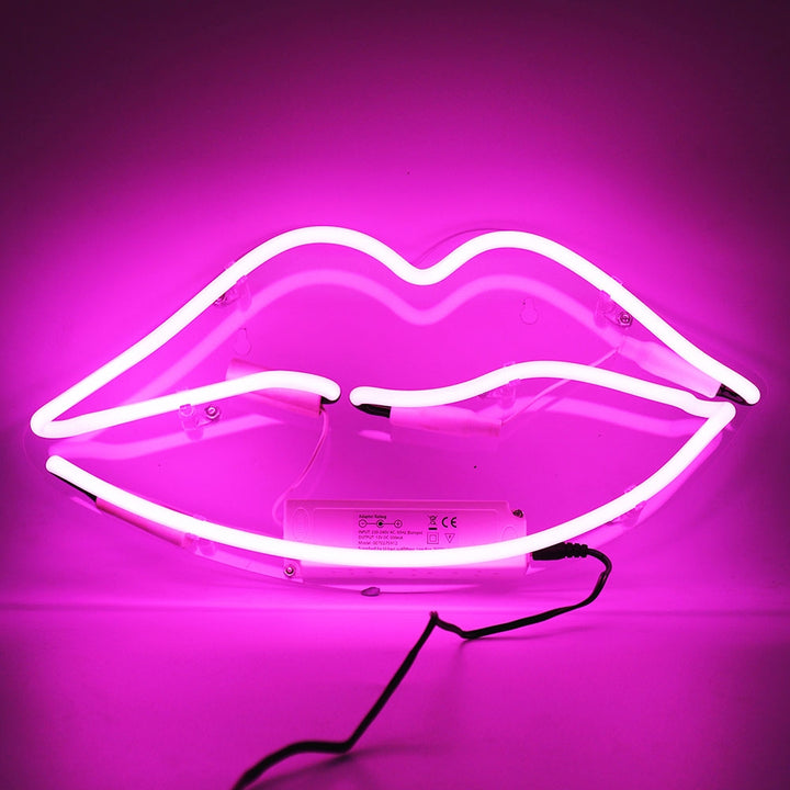 Neon Lips Wall Light Sign - Pink