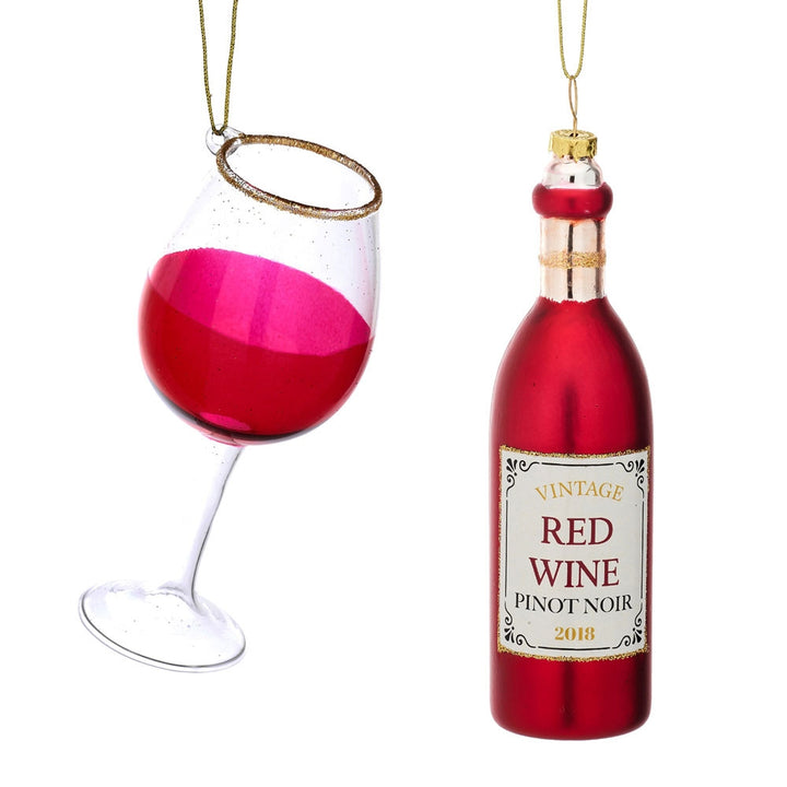 Red Wine & Glass Baubles (Set of 2) 