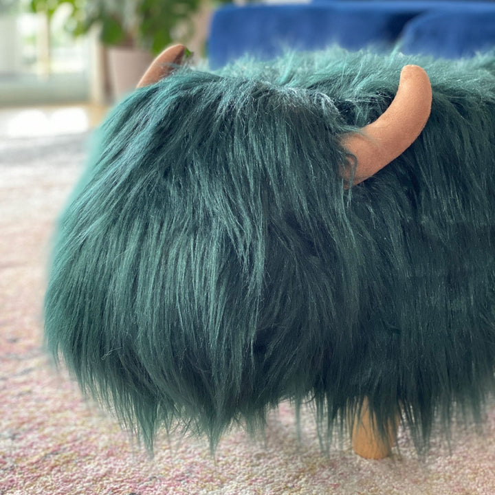 Tallulah the Teal Highland Cow Footstool Additional 2