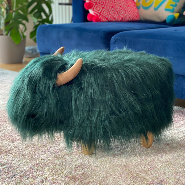 Tallulah the Teal Highland Cow Footstool